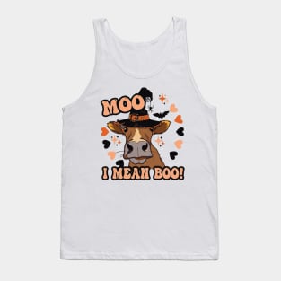 Cow Moo I Mean Boo Pumpkin Moon Halloween Bleached Funny Tank Top